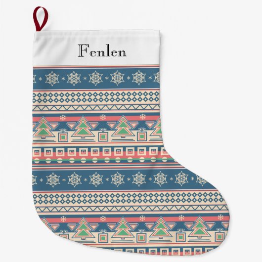 Christmas Tree Aztec Style - Unique Holiday ラージクリスマスストッキング (正面)