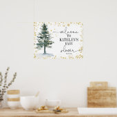 Christmas Tree Baby Shower Welcome Sign Gold ポスター (キッチン)