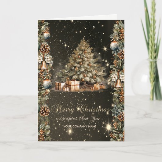  Christmas Tree,Balls,Bells,Pinecones Corporate シーズンカード (正面)