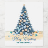 Christmas Tree Beach Merry Christmas ワインラベル (シングルラベル)