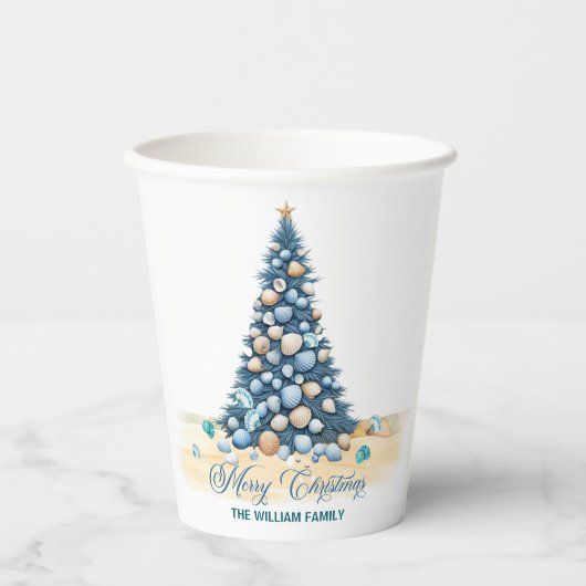 Christmas Tree Beach Merry Christmas 紙コップ (正面)