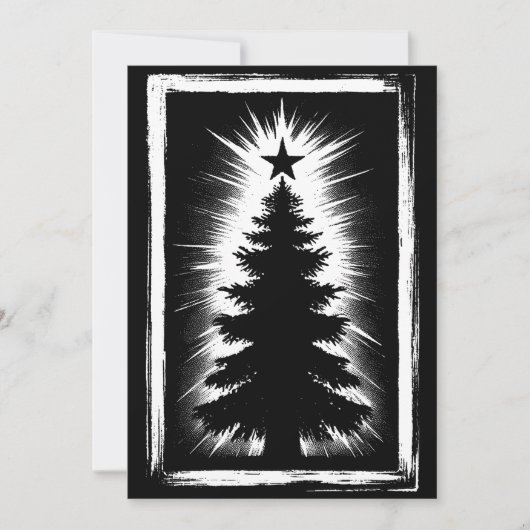 Christmas Tree Black & White Grunge & Distressed シーズンカード (正面)