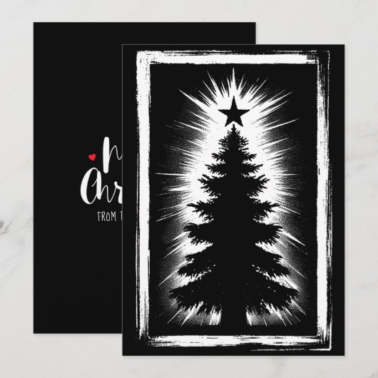 Christmas Tree Black & White Grunge & Distressed シーズンカード (正面/裏面)