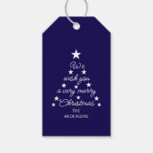 Christmas Tree Blue White Stars & Name Typography ギフトタグ (正面)
