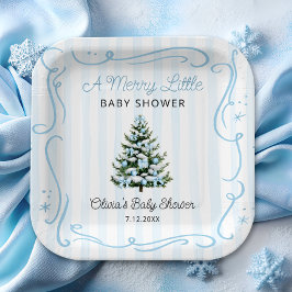 Christmas Tree Blue Winter Baby Shower ペーパープレート