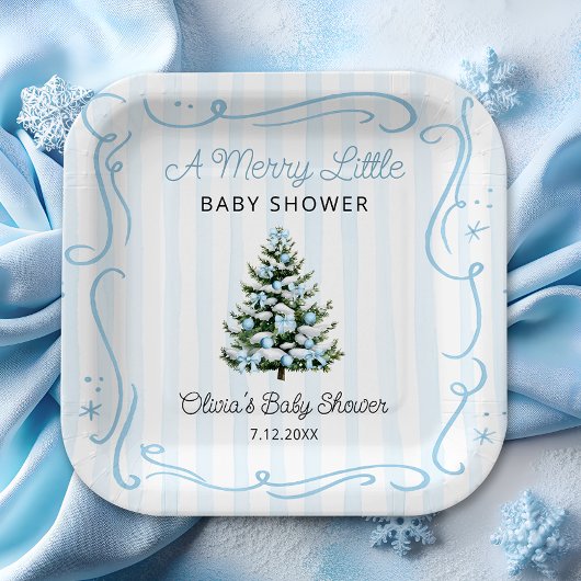 Christmas Tree Blue Winter Baby Shower ペーパープレート