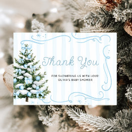Christmas Tree Blue Winter Baby Shower Thank You  カード