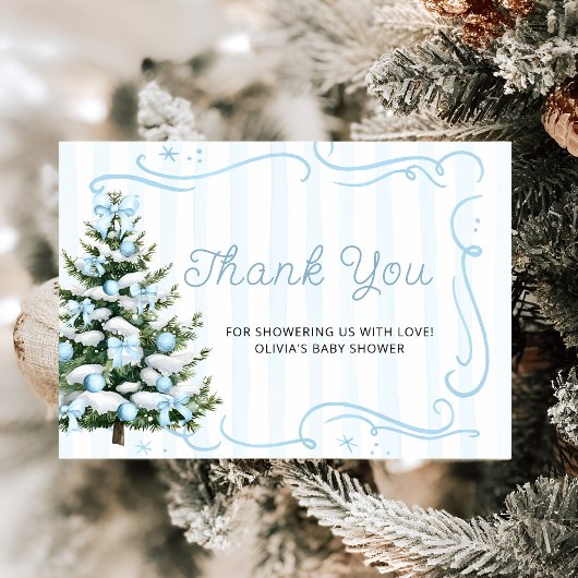 Christmas Tree Blue Winter Baby Shower Thank You カード