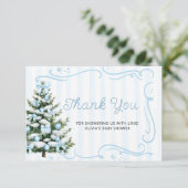 Christmas Tree Blue Winter Baby Shower Thank You カード (スタンド正面)