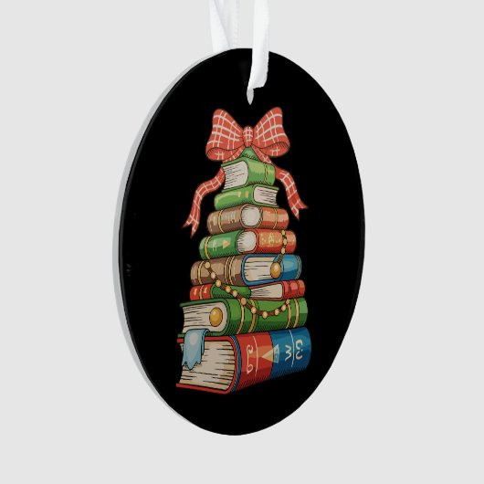 Christmas Tree Books Bow Reading Librarian Teacher オーナメント (正面)
