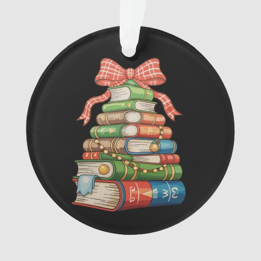Christmas Tree Books Bow Reading Librarian Teacher オーナメント (正面)