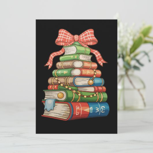 Christmas Tree Books Bow Reading Librarian Teacher シーズンカード (スタンド正面)
