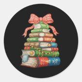 Christmas Tree Books Bow Reading Librarian Teacher ラウンドシール (正面)