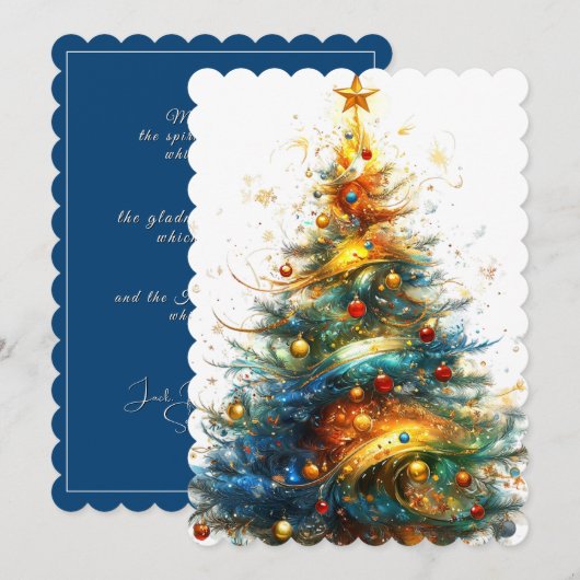 Christmas Tree Bright Colors Gold Star シーズンカード (正面/裏面)