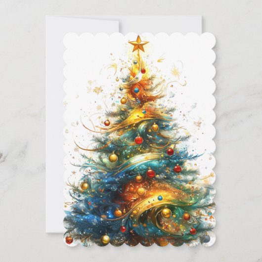 Christmas Tree Bright Colors Gold Star シーズンカード (正面)