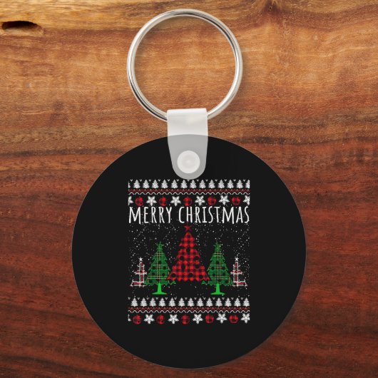Christmas Tree Buffalo Gingham Plaid  キーホルダー (正面)