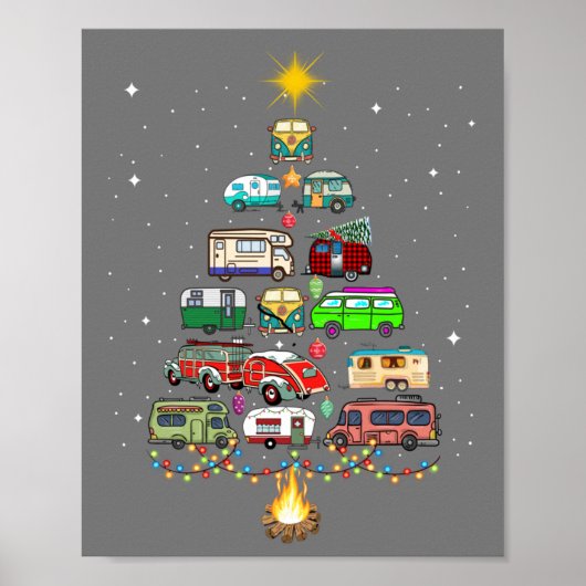 Christmas Tree Camper Vehicles Camping RVing Trail ポスター (正面)