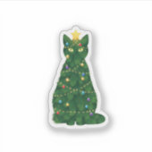 Christmas Tree Cat Silhouette — Festive Holiday  シール (正面)