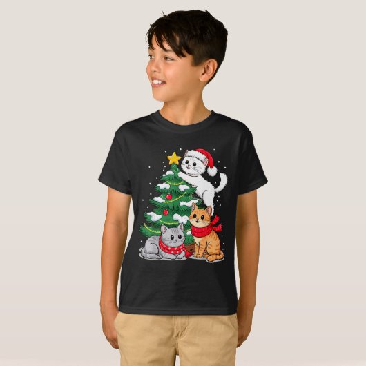 Christmas Tree Cats Xmas  Tシャツ (正面フル)