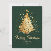 Christmas Tree Chic Elegant Minimalist Green Gold シーズンカード (正面)