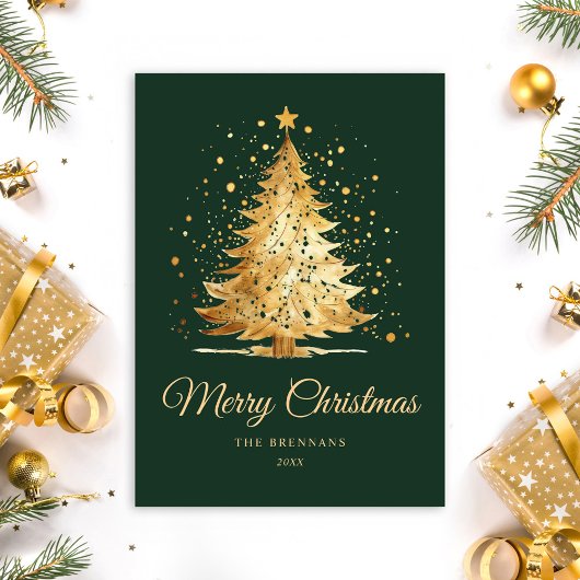 Christmas Tree Chic Elegant Minimalist Green Gold シーズンカード