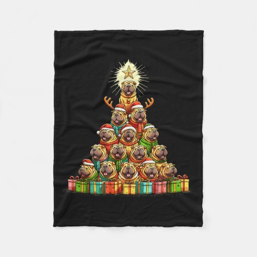 Christmas Tree Chinese Shar-pei Shar Pei フリースブランケット (正面)