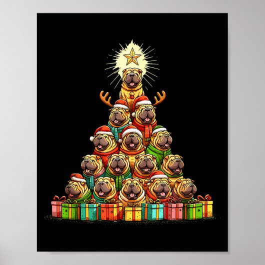Christmas Tree Chinese Shar-pei Shar Pei ポスター (正面)
