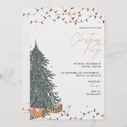 Christmas Tree Christmas Party Invitation 招待状 (正面/裏面)