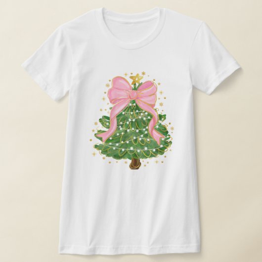 Christmas Tree Coquette Pink Bow Holiday T-Shirt Tシャツ (レイダウン)