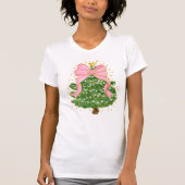 Christmas Tree Coquette Pink Bow Holiday T-Shirt Tシャツ (正面)