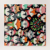 Christmas Tree Cute colorful Mistletoe Foxes ジグソーパズル (横)