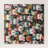 Christmas Tree Cute colorful Mistletoe Mice ジグソーパズル (横)