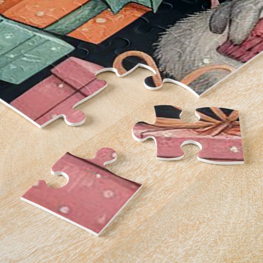 Christmas Tree Cute colorful Mistletoe Mice ジグソーパズル (側面)