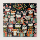Christmas Tree Cute colorful Mistletoe Mice ジグソーパズル (縦)