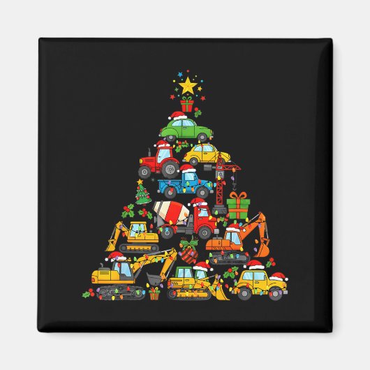 Christmas Tree Cute Construction Truck Xmas Holida マグネット (正面)