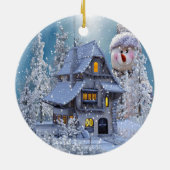 Christmas Tree Decor Winter White Snowman Blue セラミックオーナメント (裏面)