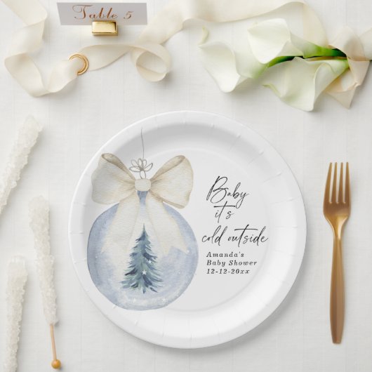 Christmas tree decoration with bow Baby shower ペーパープレート (ウェディング)
