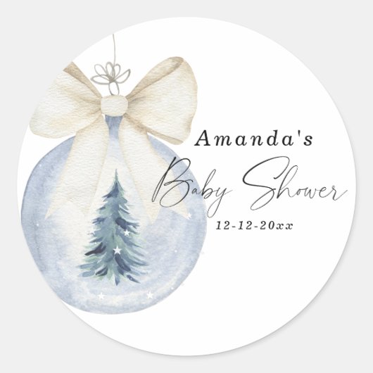 Christmas tree decoration with bow Baby shower ラウンドシール (正面)
