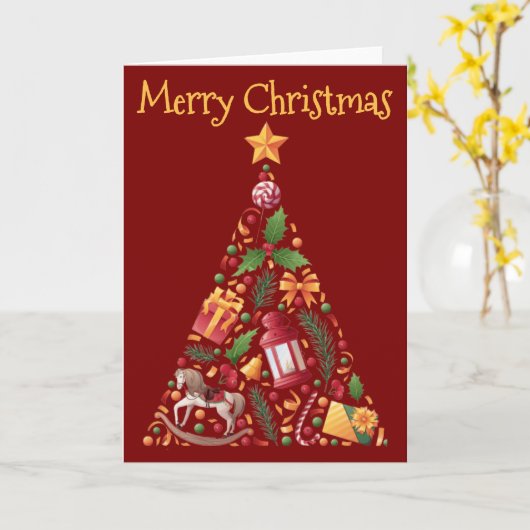 Christmas Tree design with greeting - blank カード (黄色い花)