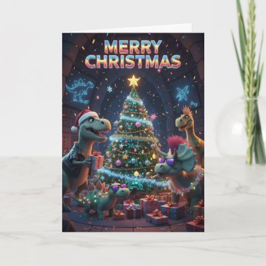 Christmas Tree Dinosaur Card - Jurassic Dino-mite  カード (正面)