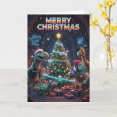 Christmas Tree Dinosaur Card - Jurassic Dino-mite  カード (黄色い花)
