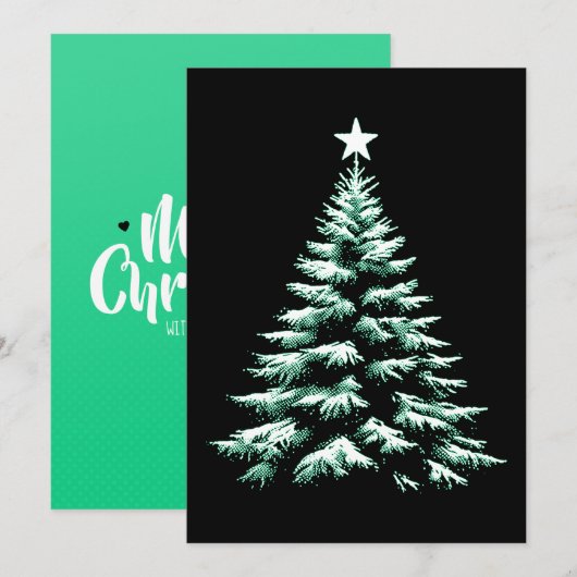 Christmas Tree Distresed Grunge Green & Black シーズンカード (正面/裏面)