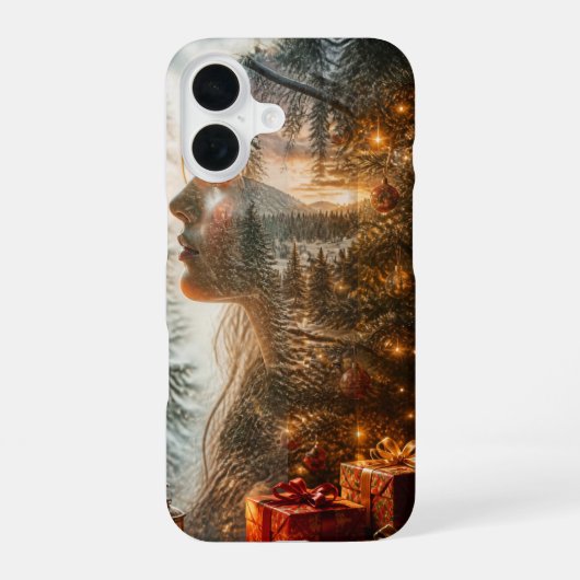 Christmas Tree Double Exposure Portrait Phone Case iPhone 16ケース (裏面)