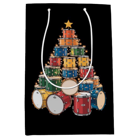 Christmas Tree Drummer Music Holiday Drum Band ミディアムペーパーバッグ (正面)