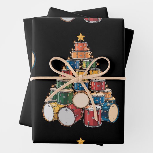 Christmas Tree Drummer Music Holiday Drum Band ラッピングペーパーシート (インサイチュ)
