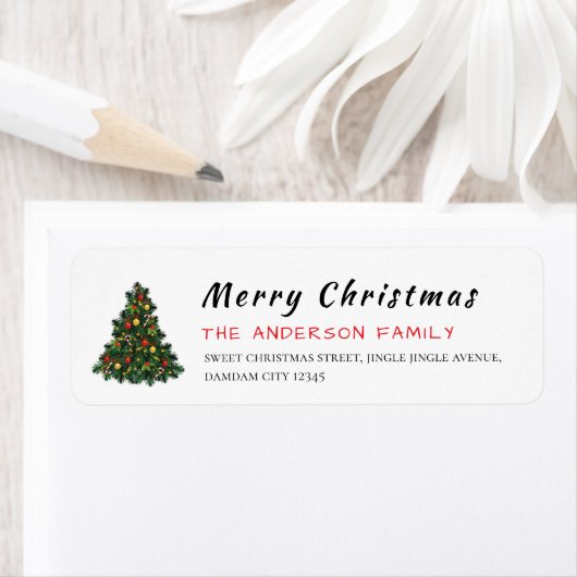 Christmas Tree Elegant Simple Return Address ラベル (インサイチュ)