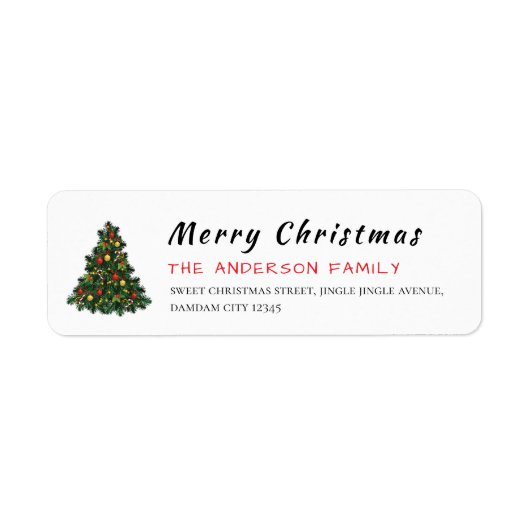 Christmas Tree Elegant Simple Return Address ラベル (正面)