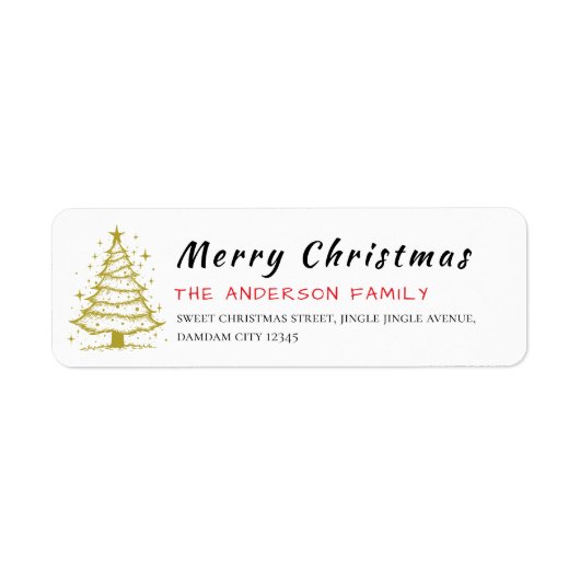 Christmas Tree Elegant Simple Return Address ラベル (正面)