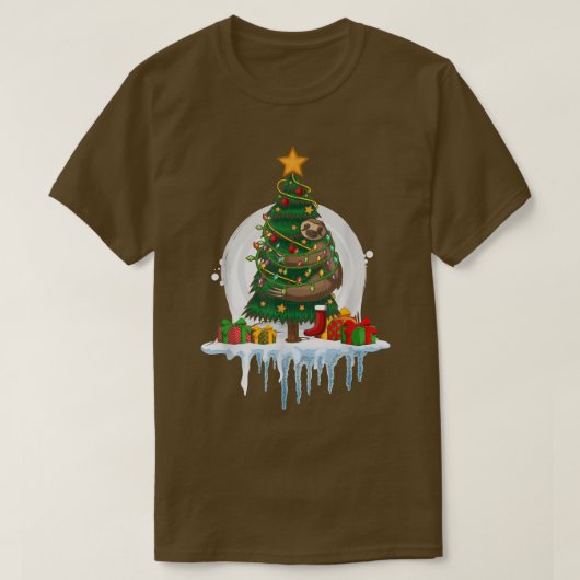 Christmas Tree Fairy Lights Snow Christmas Sloth  Tシャツ (デザイン正面)