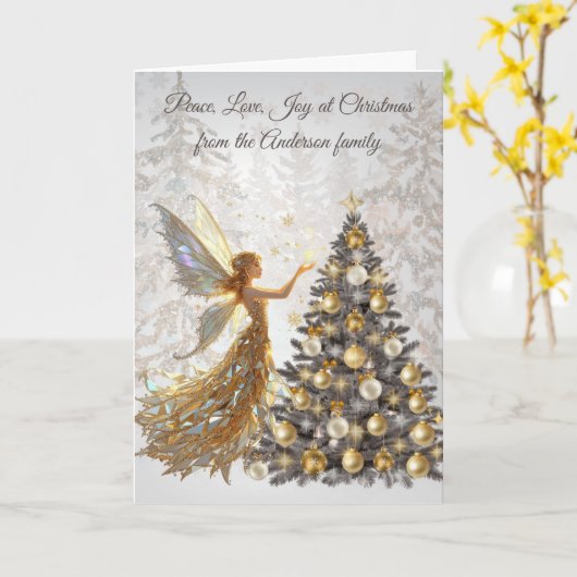 Christmas Tree Family Photo Greeting Card カード (黄色い花)